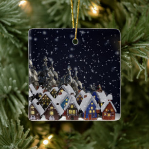 Christmas Village Houses Ceramic Ornament