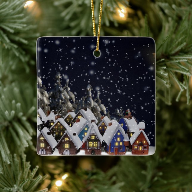 Christmas Village Houses Ceramic Ornament (Tree)