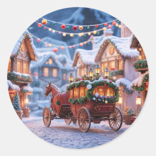 Christmas village illustration classic round sticker