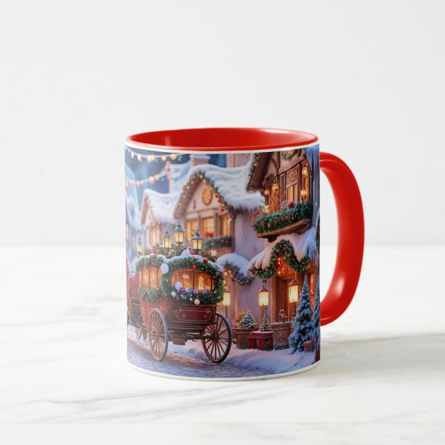 Christmas village illustration mug (Front Right)