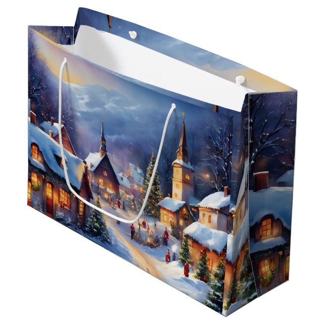 Christmas Village in the Mountains Winter  Large Gift Bag (Front Angled)