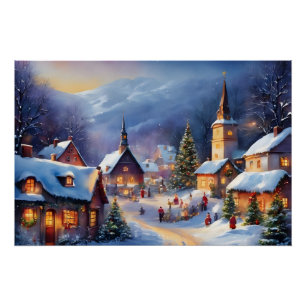 Christmas Village in the Mountains Winter Poster