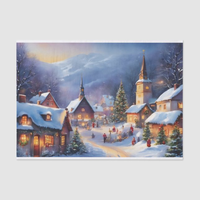 Christmas Village in the Mountains Winter  Tissue Paper (Front)