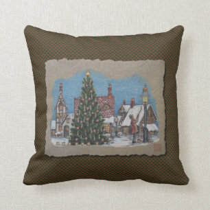 Christmas Village Lamplighter Cushion