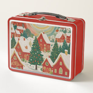 Christmas Village Metal Lunch Box