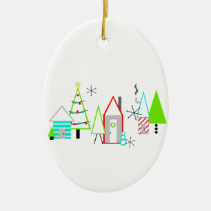 christmas village mid century modern ceramic tree decoration