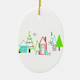 christmas village mid century modern ceramic tree decoration