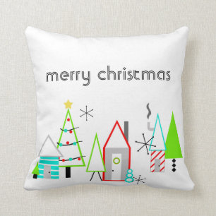 christmas village mid century modern cushion