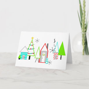 christmas village mid century modern holiday card