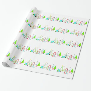 christmas village mid century modern wrapping paper
