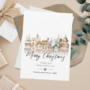 Christmas Village Modern Minimal watercolor Holiday Card