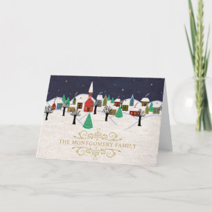 Christmas Village Monogram Silent Night Christian Holiday Card