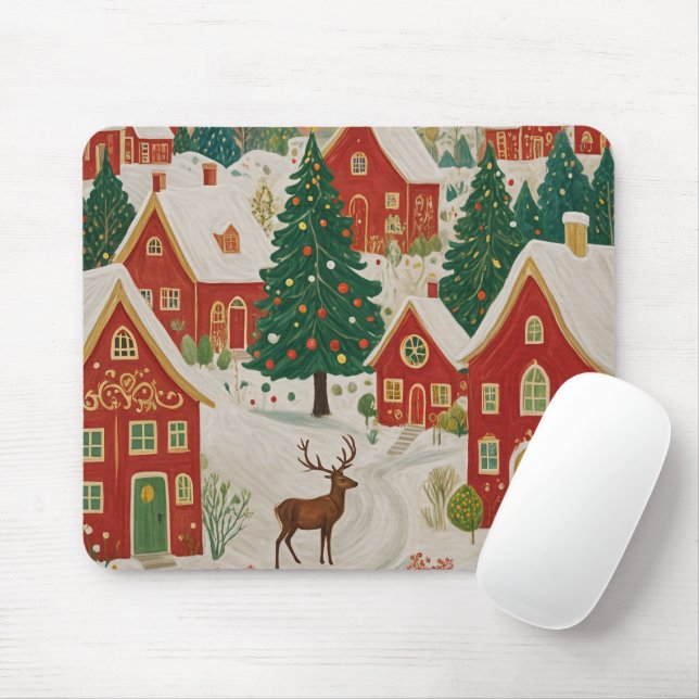 Christmas Village Mouse Mat (With Mouse)