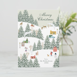 Christmas Village Non Photo Green Holiday Card
