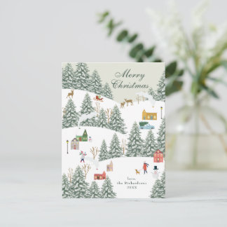 Christmas Village Non Photo Green Holiday Postcard