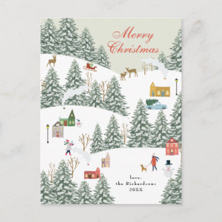 Christmas Village Non Photo Red Holiday Postcard