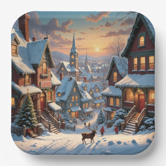 Christmas Village Paper Plate (Front)