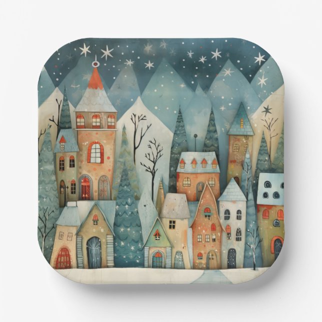 Christmas Village Paper Plate (Front)