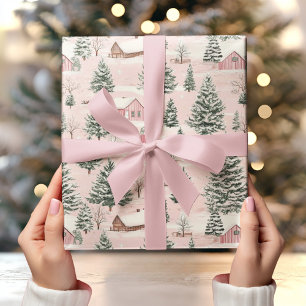 Christmas Village Pink  Wrapping Paper