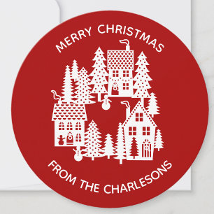 Christmas Village Red and White Personalised Holiday Card