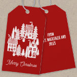 Christmas Village Red White Gift Tags<br><div class="desc">A little Christmas village nestled in the snow.  Original art by Nic Squirrell.</div>