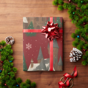 Christmas Village Red Wrapping Paper – Snowy House