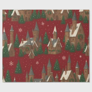 Christmas Village Red Wrapping Paper – Snowy House