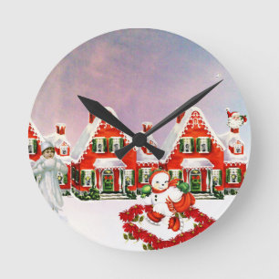 CHRISTMAS VILLAGE ROUND CLOCK