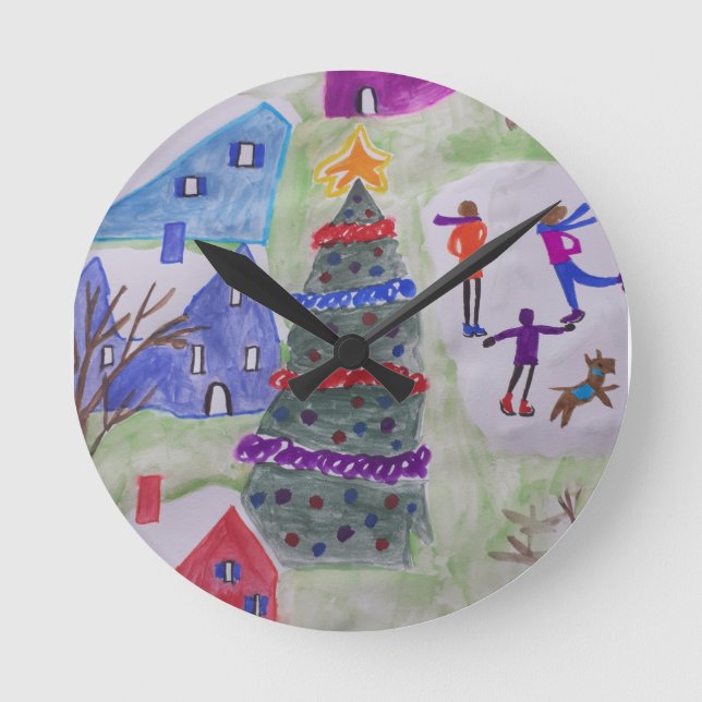 Christmas Village  Round Clock (Front)