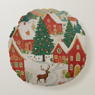 Christmas Village Round Cushion