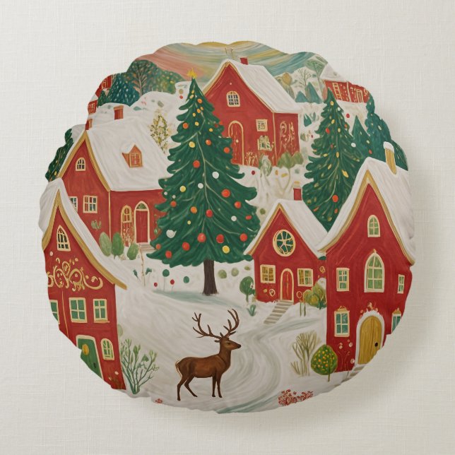 Christmas Village Round Cushion (Front)