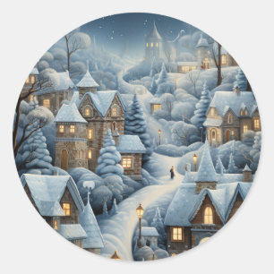 Christmas Village Scene Classic Round Sticker