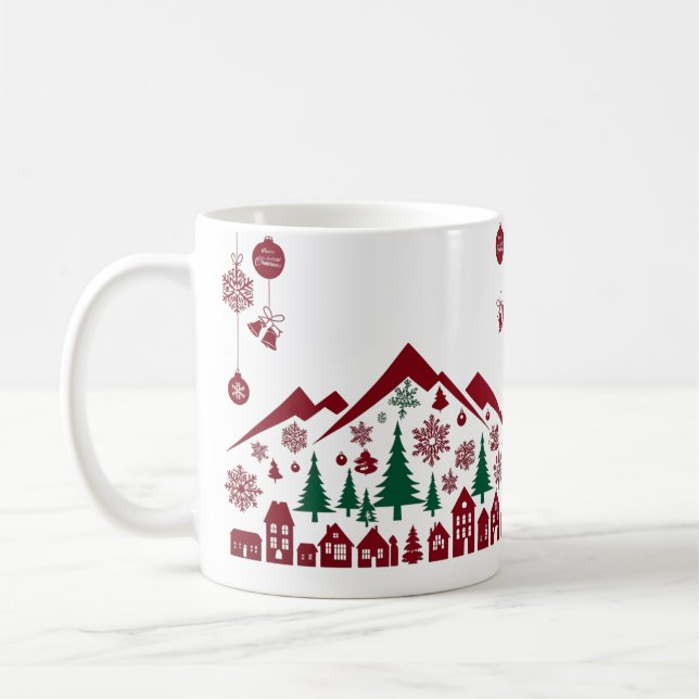 Christmas Village Silhouette – Red & Green  Coffee Mug (Left)