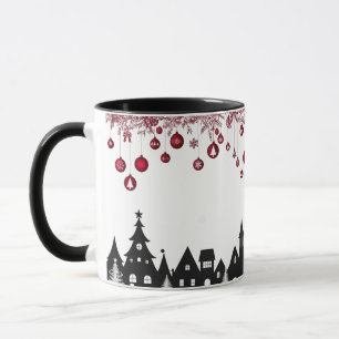Christmas Village Silhouette – Red Ornaments  Mug