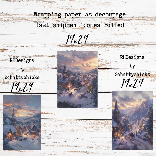 Christmas Village Snow Covered Streets Decoupage Wrapping Paper Sheet (Creator Uploaded)