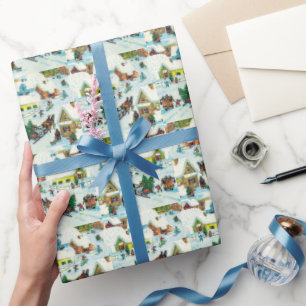 Christmas Village Snow Retro vintage christmas Wrapping Paper