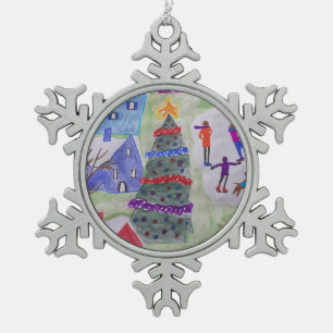 Christmas Village Snowflake Pewter Christmas Ornament