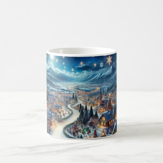 Christmas Village Snowy Scene Painting Coffee Mug (Center)