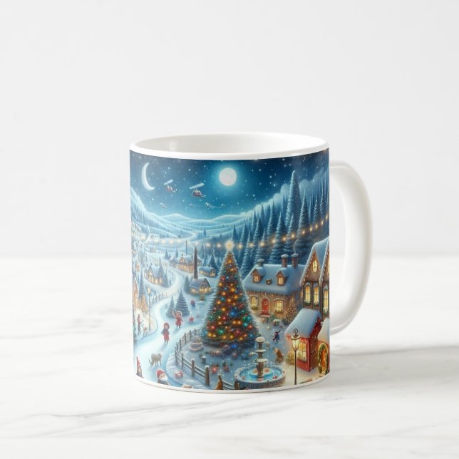 Christmas Village Snowy Scene Painting Coffee Mug (Front Right)