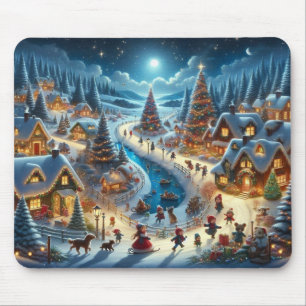 Christmas Village Snowy Scene Painting Mouse Mat