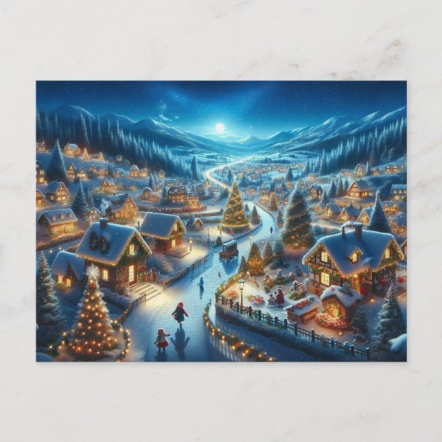 Christmas Village Snowy Scene Painting Postcard (Front)