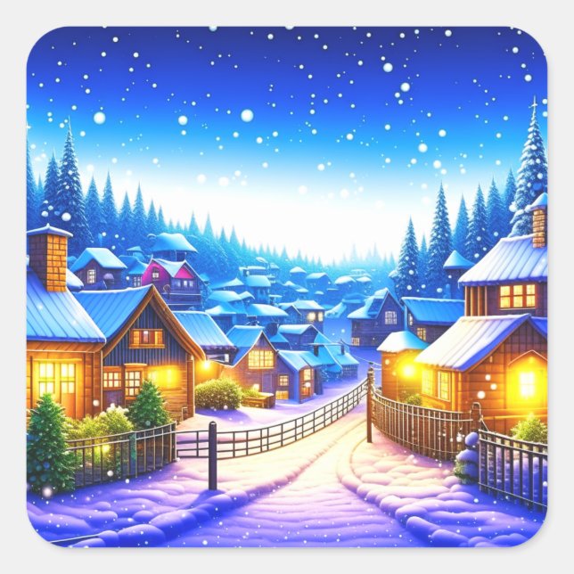 Christmas village square sticker (Front)