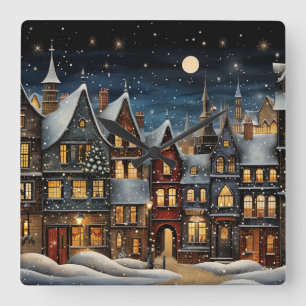 Christmas Village Square Wall Clock
