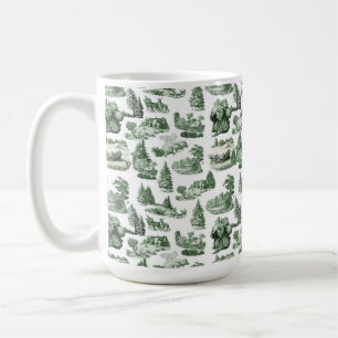Christmas Village Themed Green Toile Design Coffee Mug