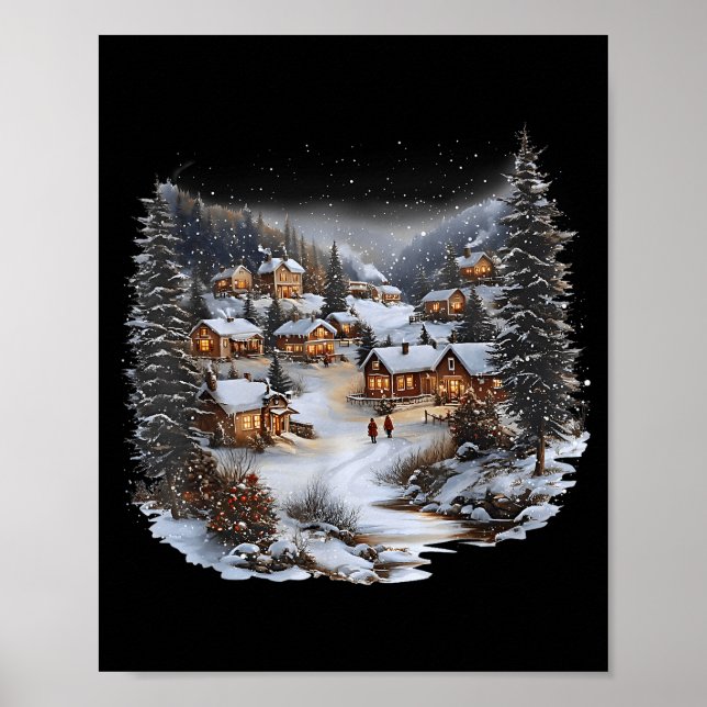 Christmas Village Town Holiday Winter Scene Festiv Poster (Front)