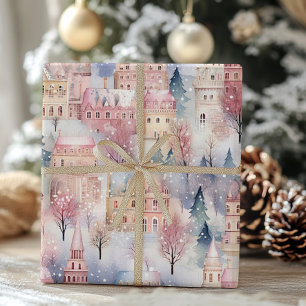 Christmas Village Watercolor Gift Wrapping Paper