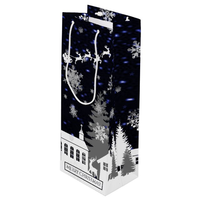 Christmas Village Wine Gift Bag (Front Angled)