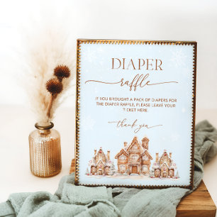 Christmas Village Winter Baby Shower Diaper Raffle Poster