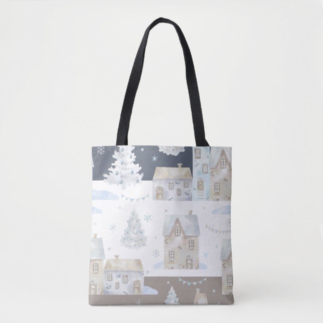  Christmas Village Winter Holiday Shopping Tote Bag (Front)