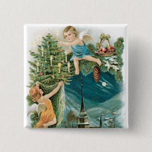 Christmas Village with Angels 15 Cm Square Badge